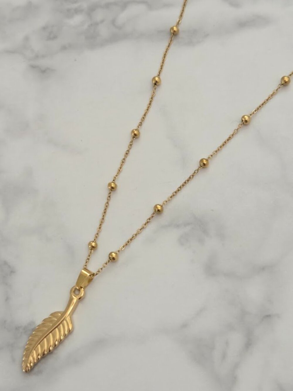 Gold Feather Pendant Necklace Dainty Satellite Chain Boho Minimalist Jewelry - Picture 6 of 14